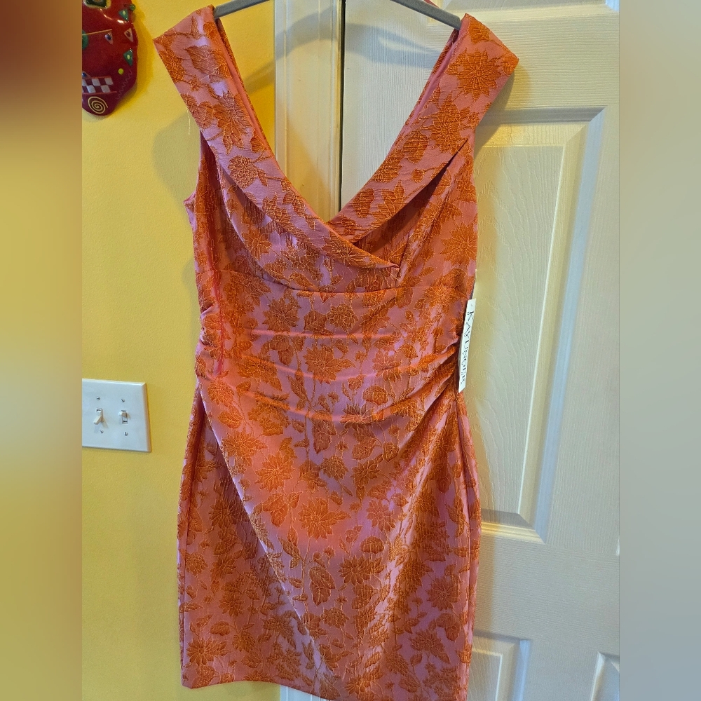 Kay Unger Orange Floral Backless Dress